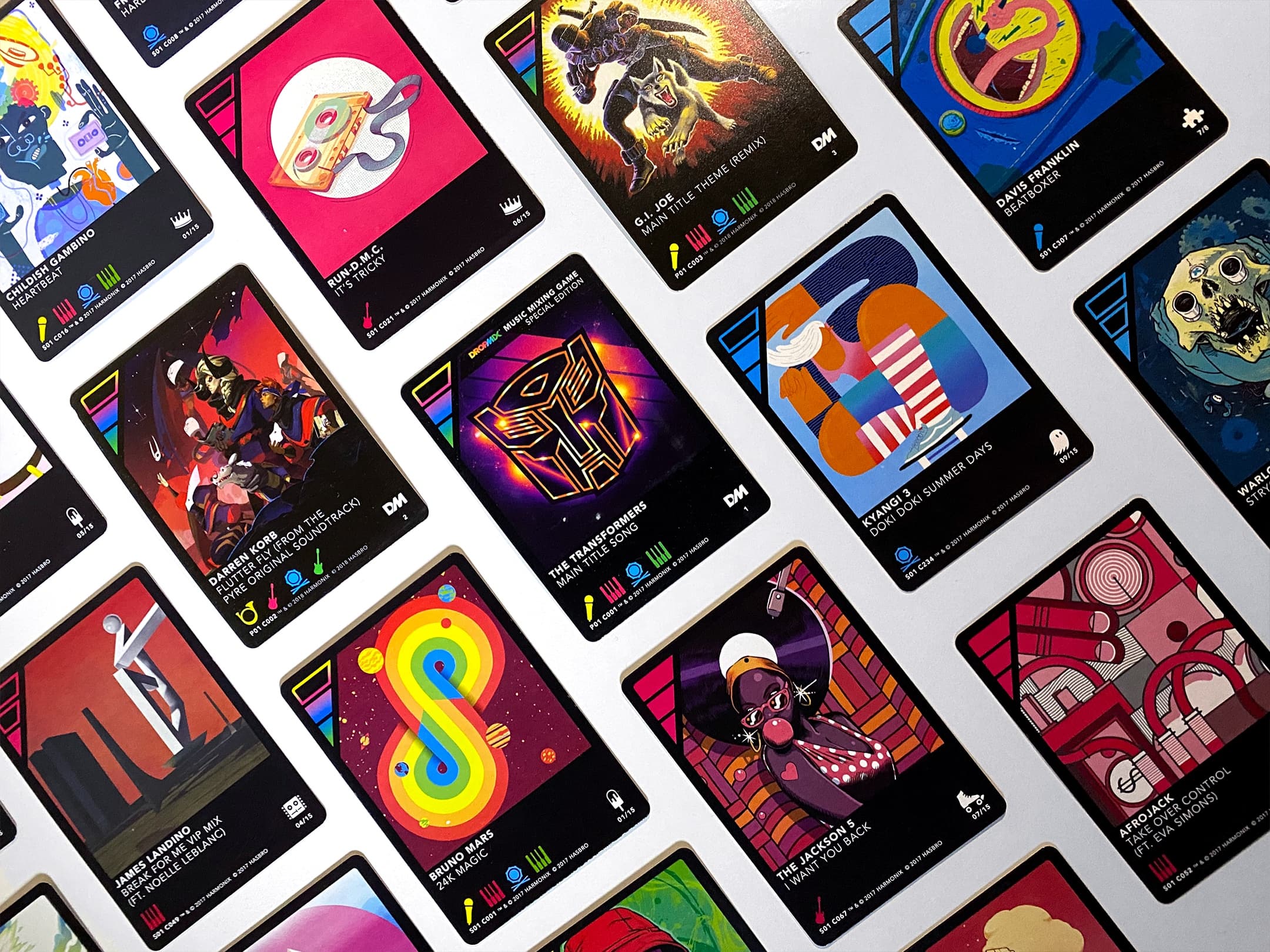 Overhead view of multiple DropMix cards