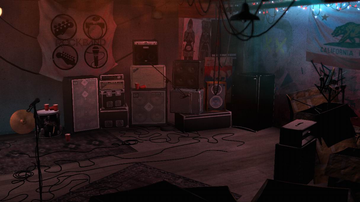 Menu backdrop: practice space, amps and gear