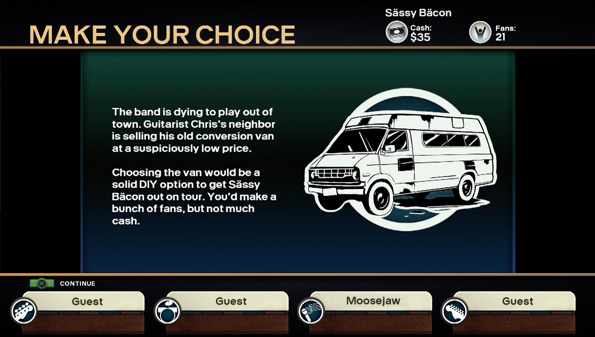 Tour mode: story choices