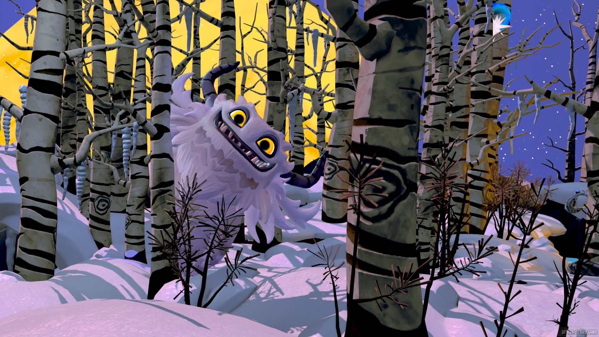 Snow creature in the birch forest