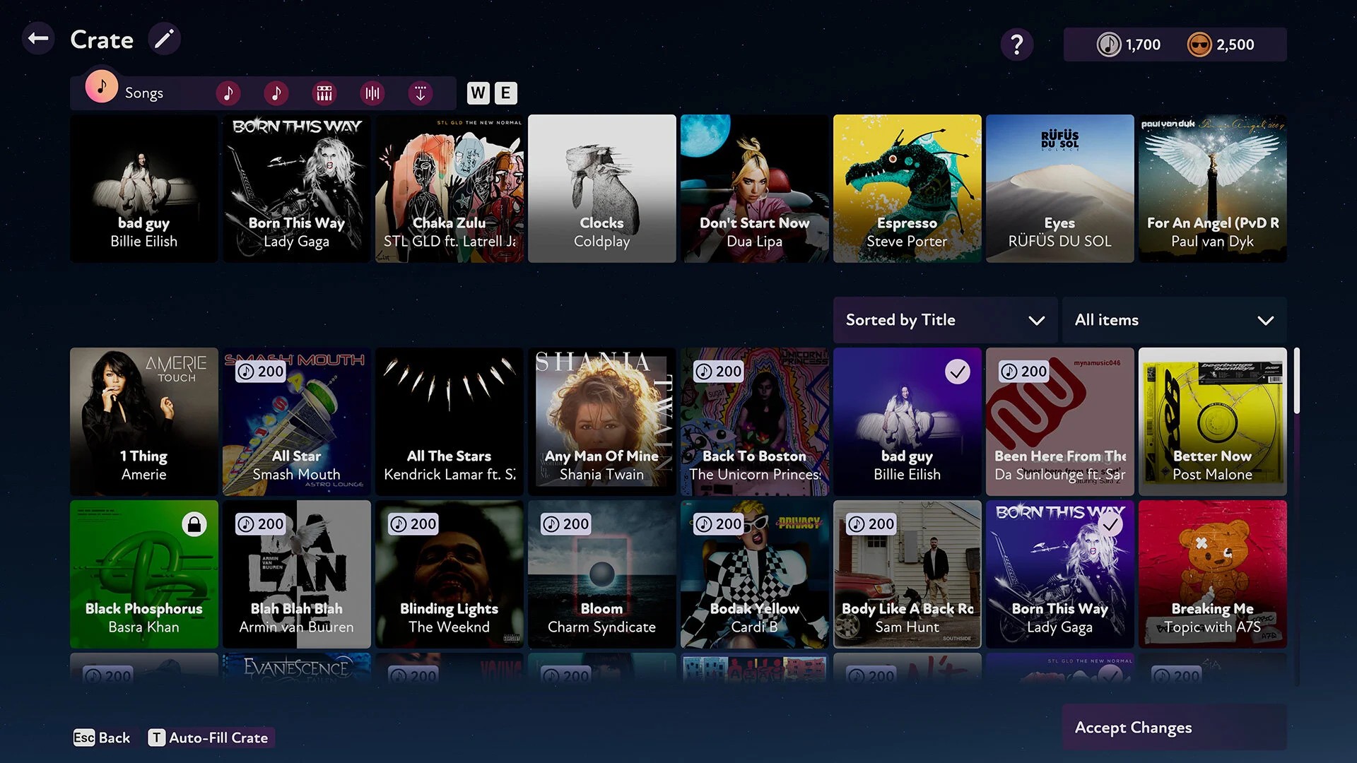 Crate and song selection UI