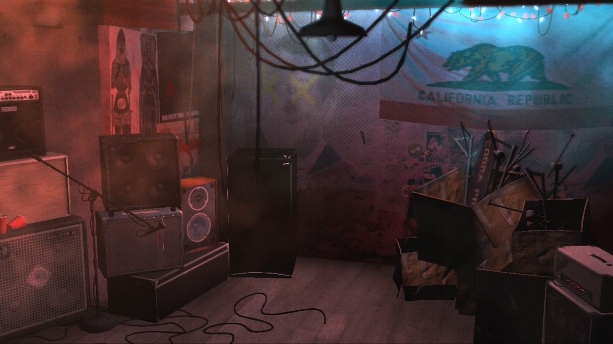 Menu backdrop: practice space, back wall