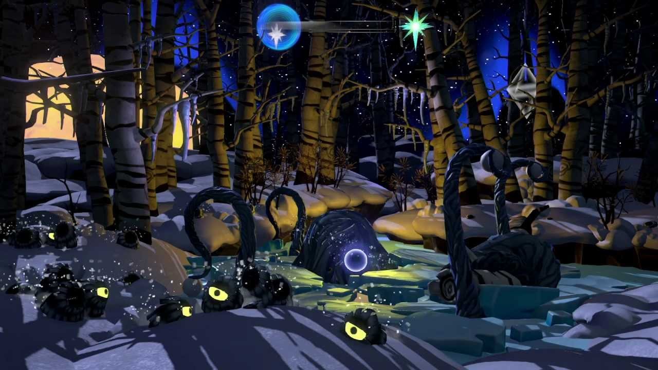 Snowy forest at night